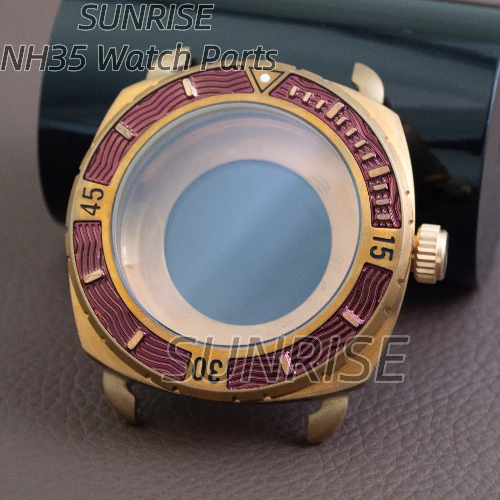 

44mm High Quality Vintage Bronze Retro Watch Case Domed Sapphire Glass 200m Diving Case Fit NH34 NH35 ETA2824 PT5000 Movement