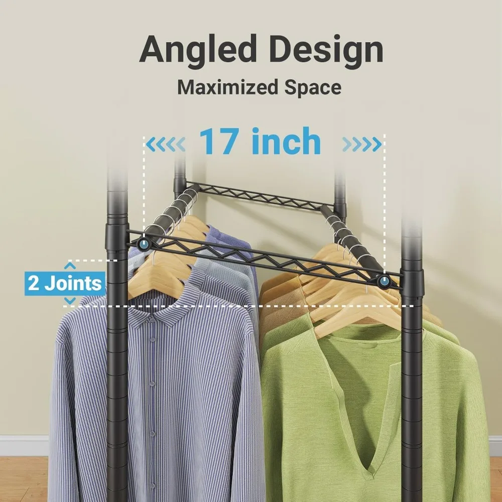 رف ملابس متحرك عالي التحمل على الوجهين مع أرفف قابلة للتعديل وقضبان تعليق، هيكل معدني لحل التخزين المتين