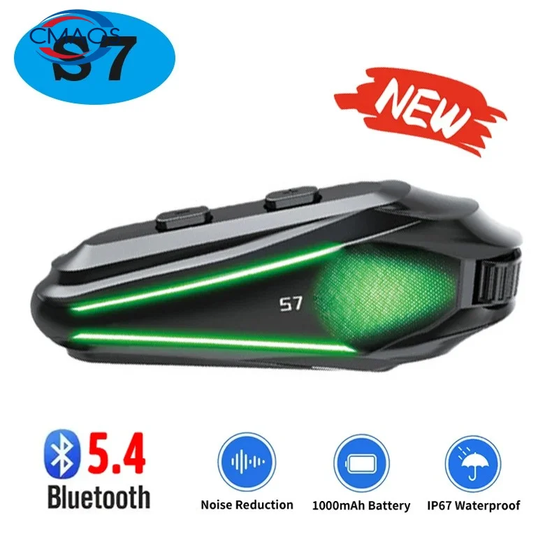 BT5.4 S7 Motorcycle Helmet Bluetooth Headset Noise Reduction HIFI Sound Auto Answer Music Play RGB IP67 Waterproof For Riding