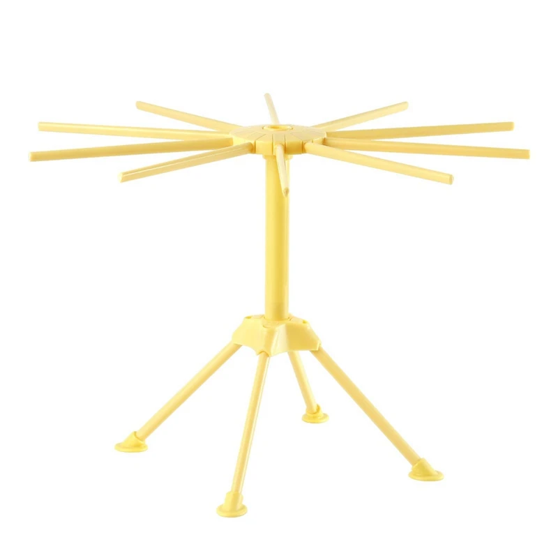 Yellow Drying Rack Plastic Collapsible Spaghetti Hanger Noodle Dryer Stand With 10 Bar Handles