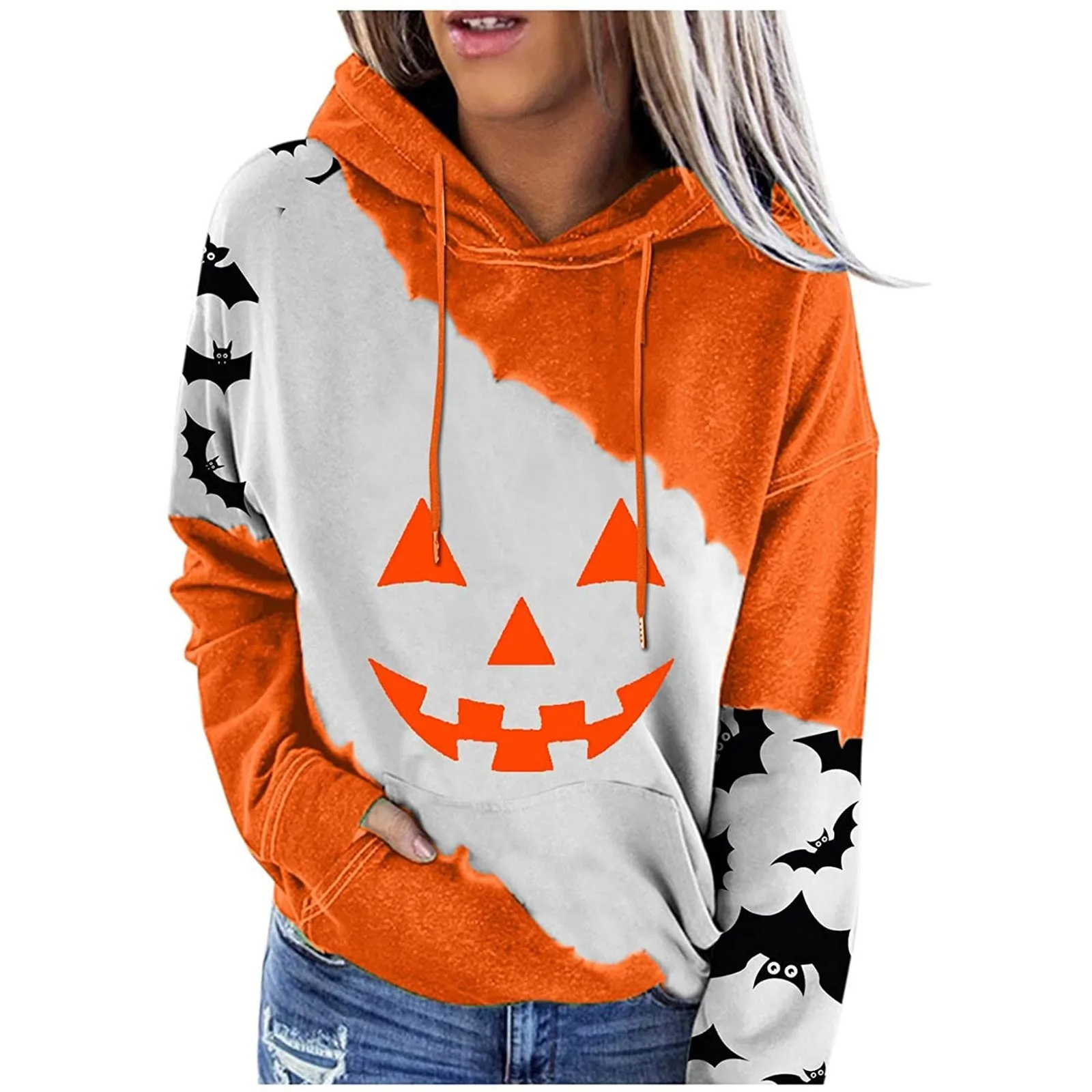 Pullover Hoodie Sweatshirts Women\'s Sweatshirts Halloween Pumpkin Printing Hoodies Fall Fashion Casual Soft Long Sleeve Tops