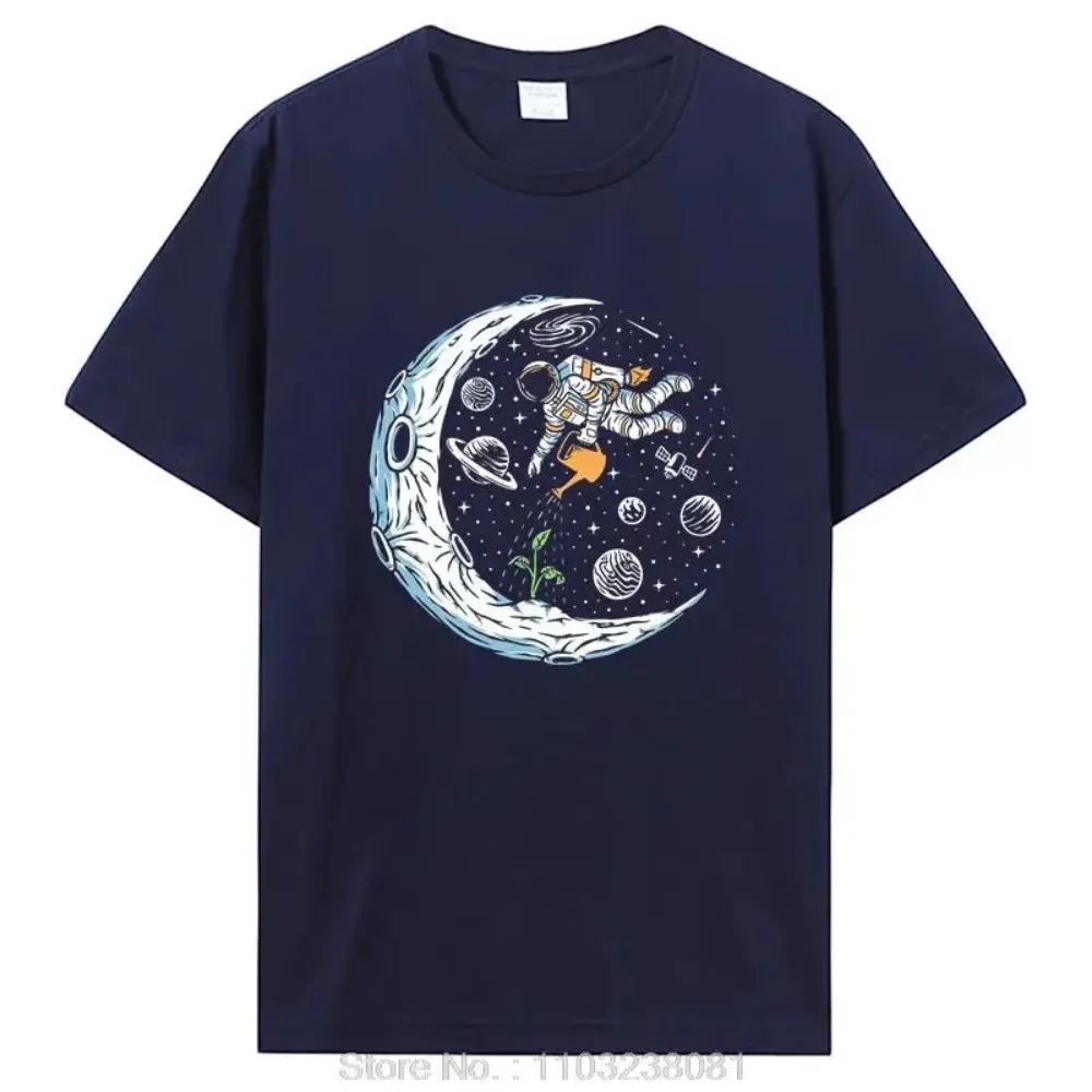 Men\'s T-shirt 100% Cotton Casual Funny Astronaut Design Print Loose O-neck T Shirt For Men Short Sleeve Tshirt Hip Hop Tops Tees