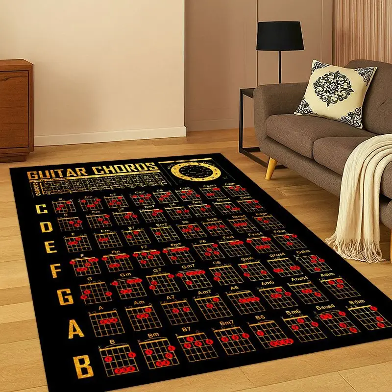 Music Theory Chart Guitar Chords Carpet Rug for Bedroom Living Room Sofa Playroom Doormat Home Decor,Kid Game Area Rug Non-slip