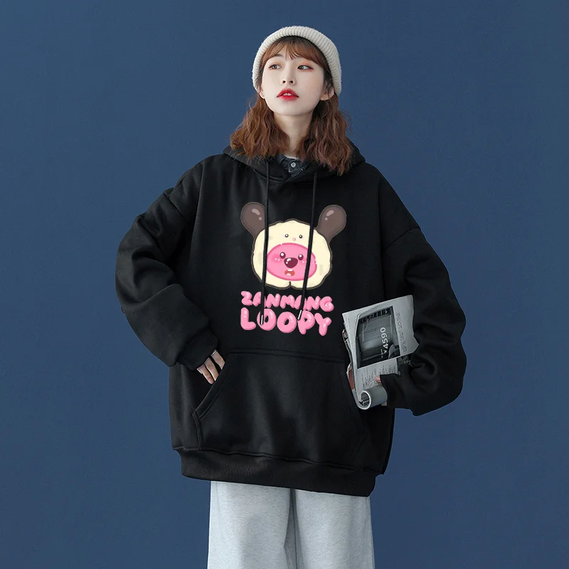 Korean popular doll Loopy printed hoodies Couple student sports street casual hoodie