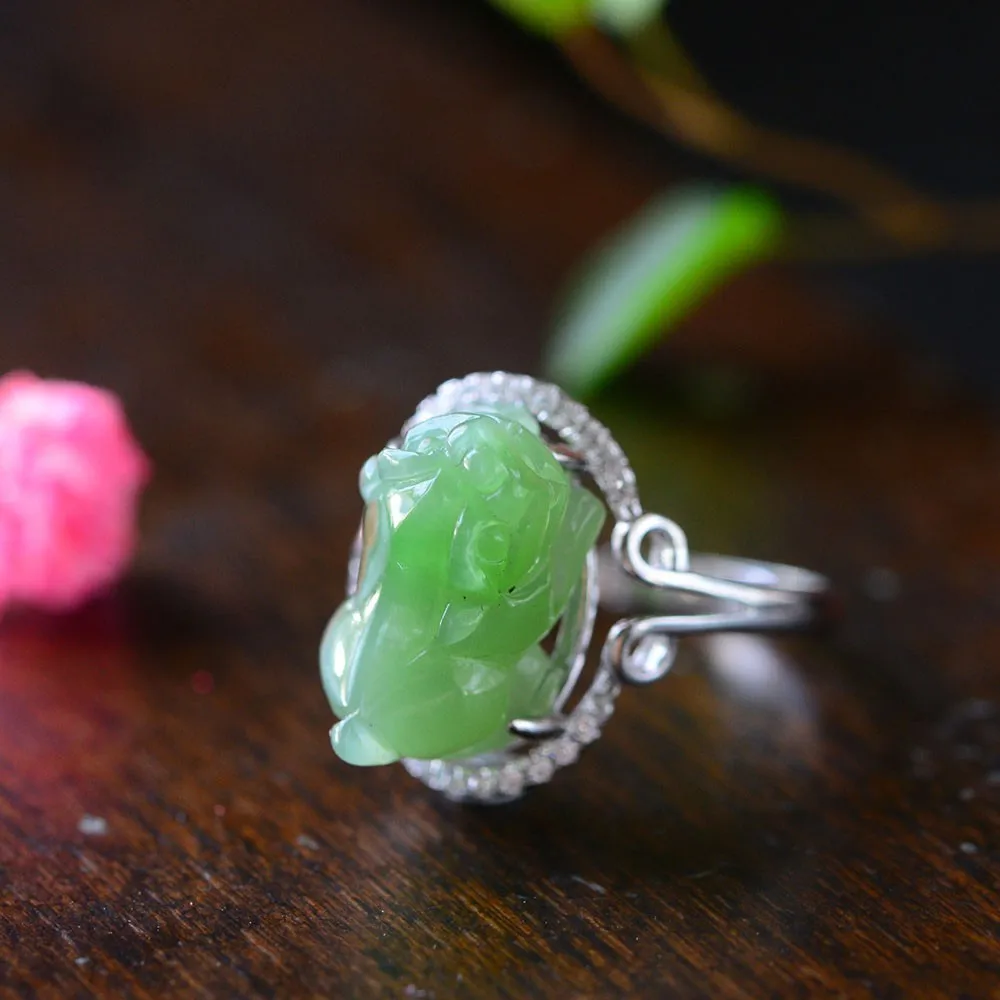 6A Genuine Jasper Jade Pixiu S925 Sterling Silver Adjustable Ring Natural Gemstone Crystal Jewelry