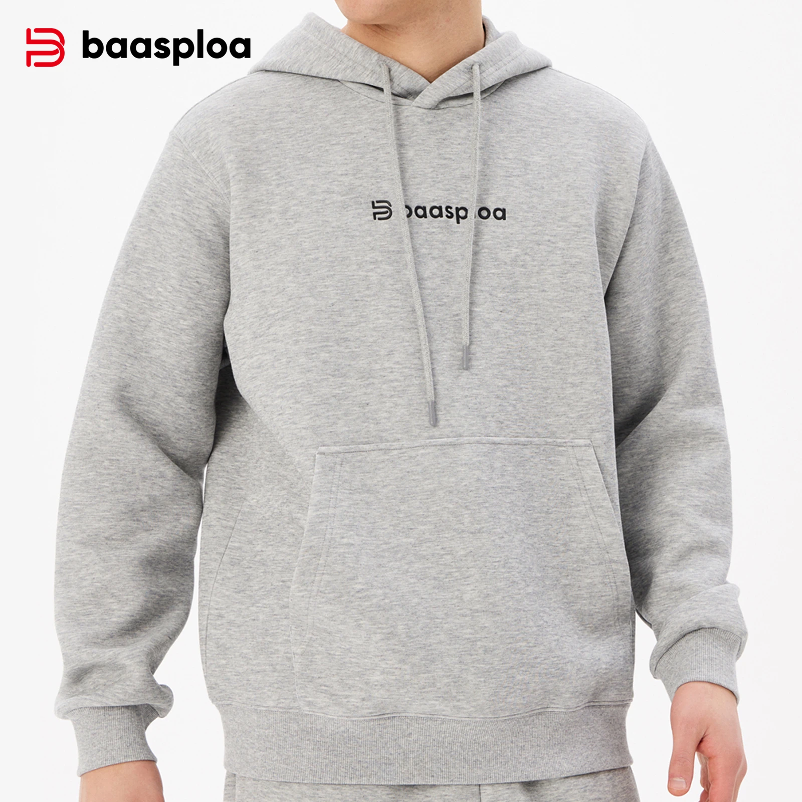 Baasploa Men Hoodies Autumn Fashion Solid Long Sleeve Pocket Hooded Sweatshirts Male Casual O-Neck Pullovers Tops Sportswear