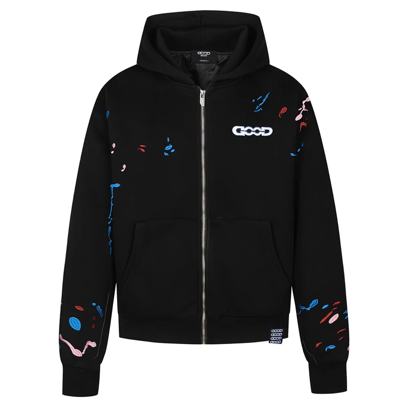 GOODBRAND هوديي رسمت باليد التطريز جودة عالية 1:1 القطن عادية فضفاض الاتجاه جيد قمصان سويت شيرت بقلنسوة الرجال النساء