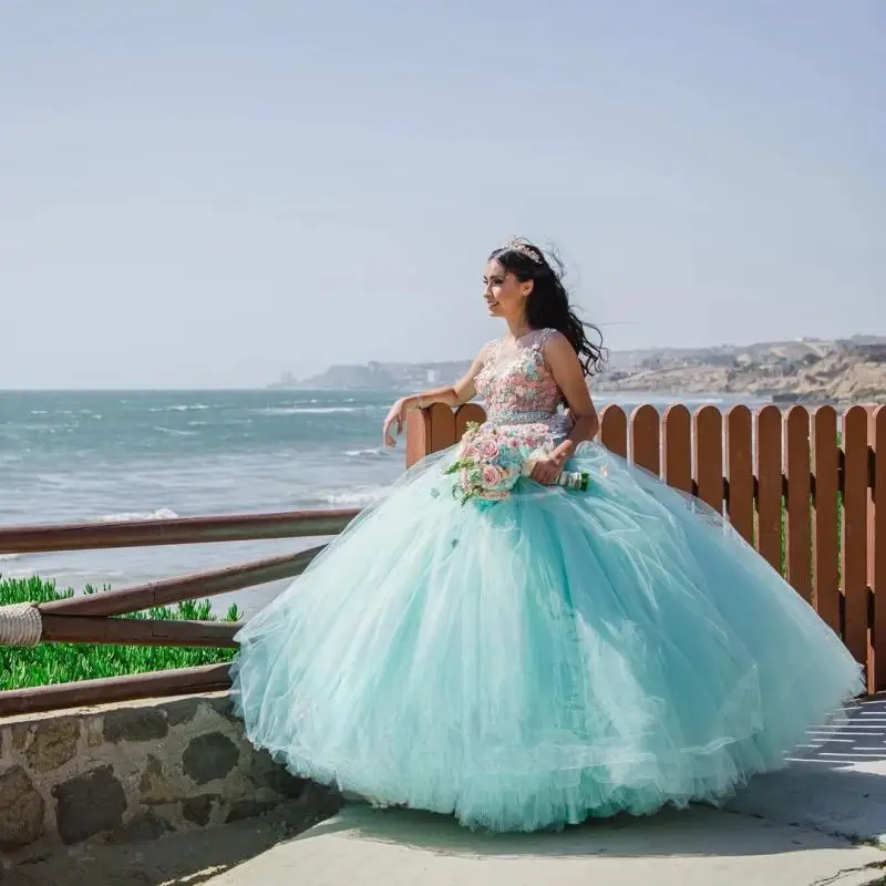 Attractive Quinceanera Dresses with Pleat Belt Appliques Spaghetti Straps Tulle 15 Anos Vestido Made To Order