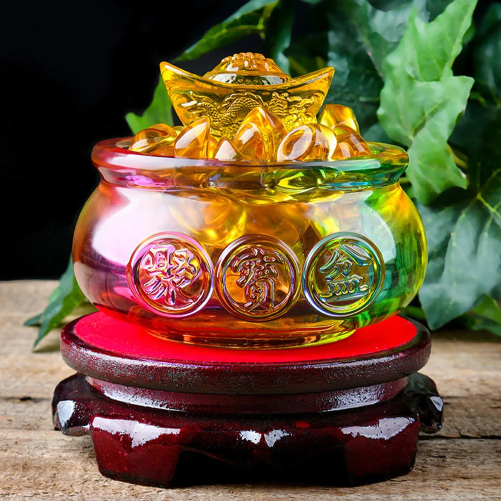 

Premium Crystal Feng Shui Treasure Basin Ornament Colorful Wealth Bowl Decorative Art Home Office Decoration