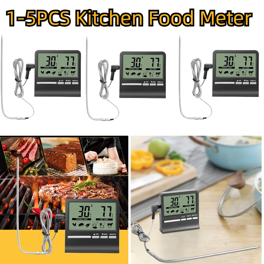 Digital Cooking Thermometer Kitchen Meat Food Temperature Tester for Oven BBQ Grill Timer Function with Probe Meat Heat Meter