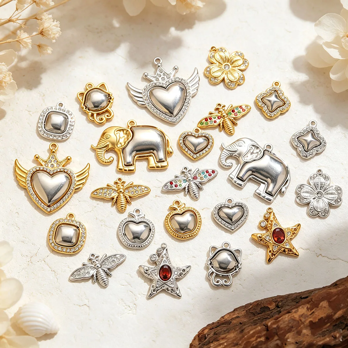 Heart Bee Star Cat Head Charms Stainless Steel Pendants for DIY