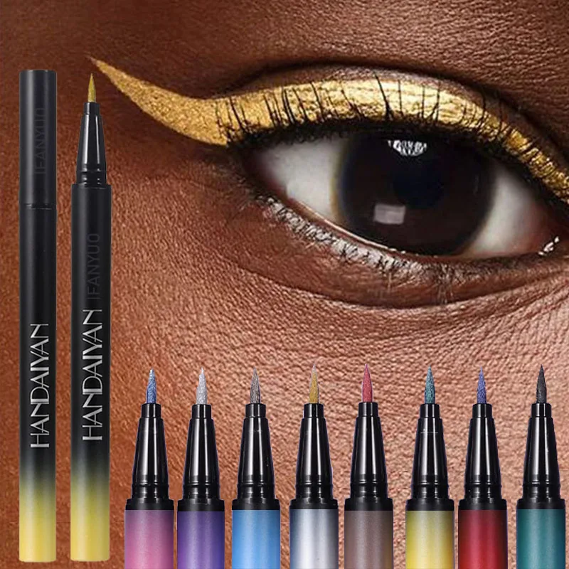 Diamantglänzender Eyeliner Lidschatten Wasserdicht Schnelltrocknend Silber Gold Metellic Perlglanz Flüssiger Eyeliner Seidenraupe Aufhellen Make-Up_voghion.com