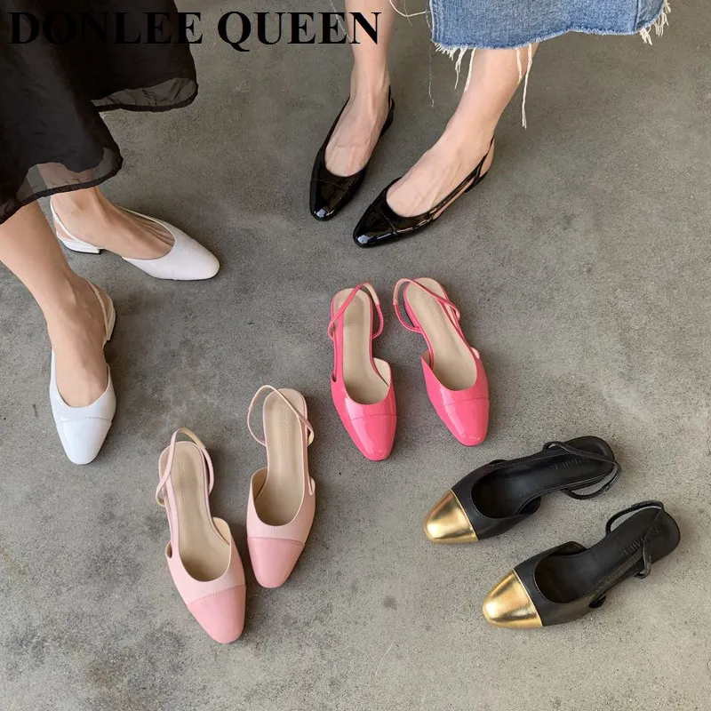 Classic Elegant Mixed Color Slingback Sandals Women Elastic Band Back Strap Flat Ballet New Design Shoes Brand Mule Office Mujer