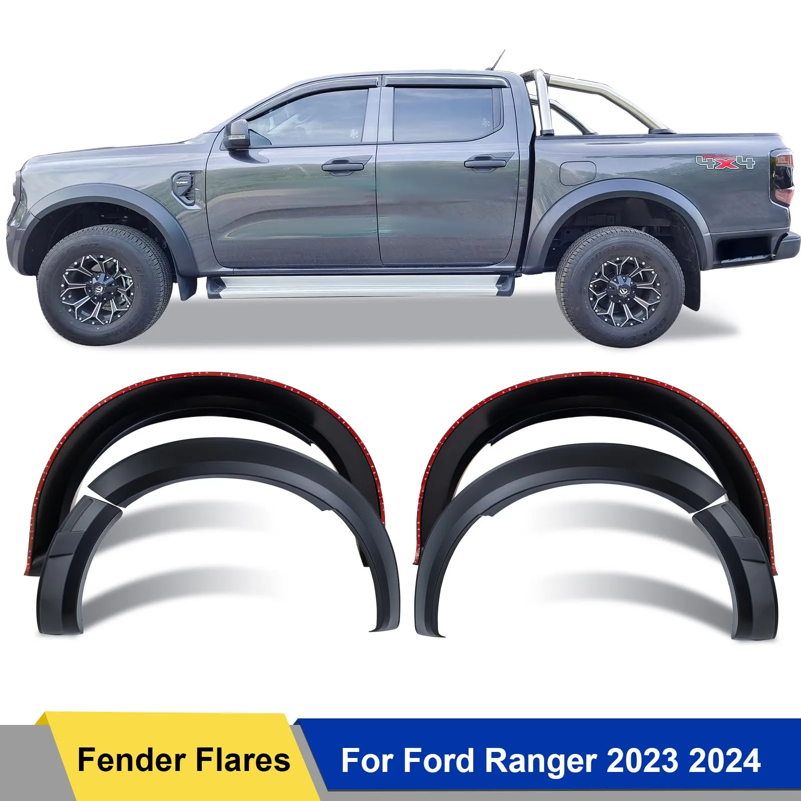 

Black Car Styling Fender Flares Wheel Arch Mudguards For Ford Ranger 2022 2023 2024 XLS XLT XL Next-gen Pickup Truck Accessories