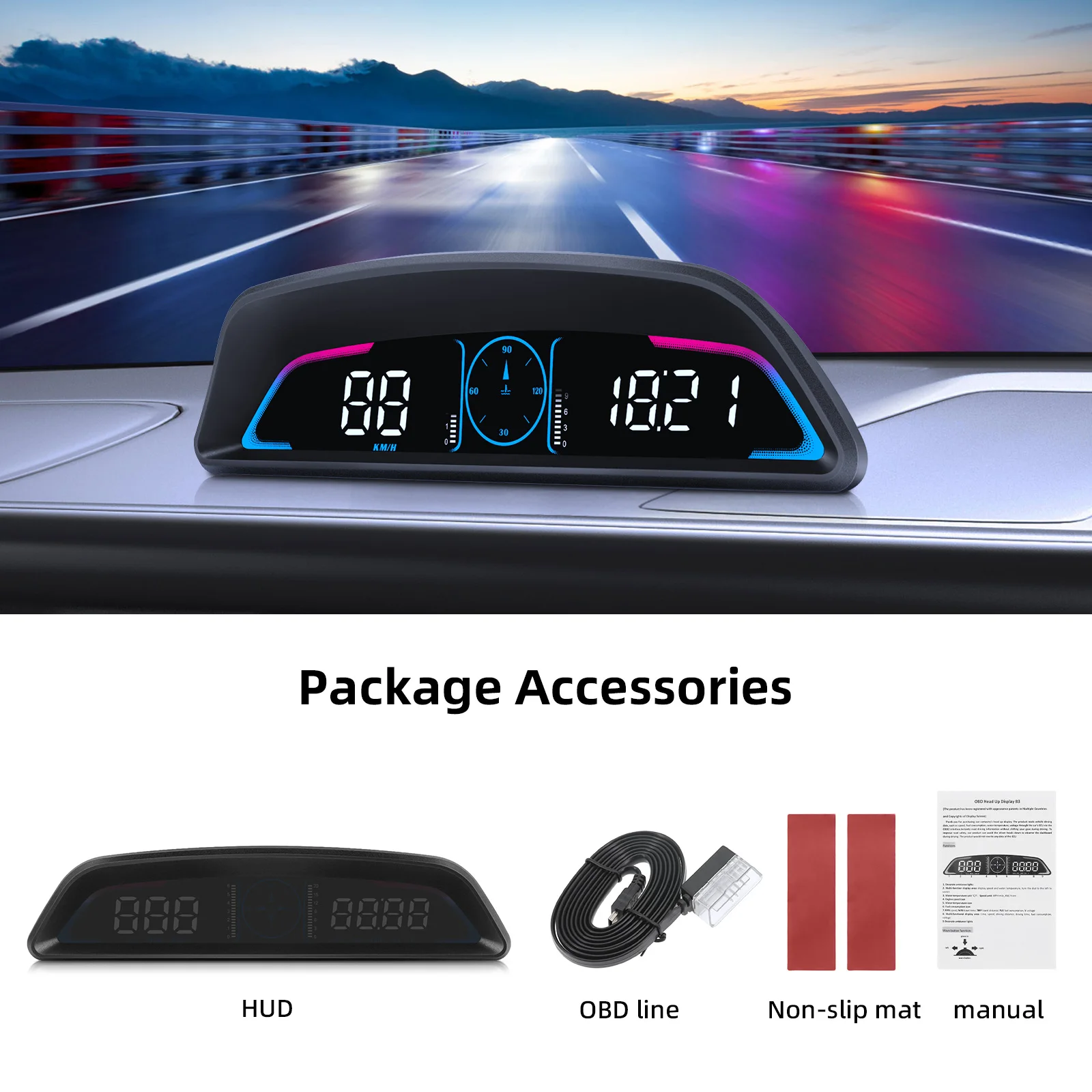 Smart Digital Meter HUD B3 obd2 display Multifunction Speedometer Tachometer RPM Water Temp Volt Fuel Consumption Security Alarm - Image 6