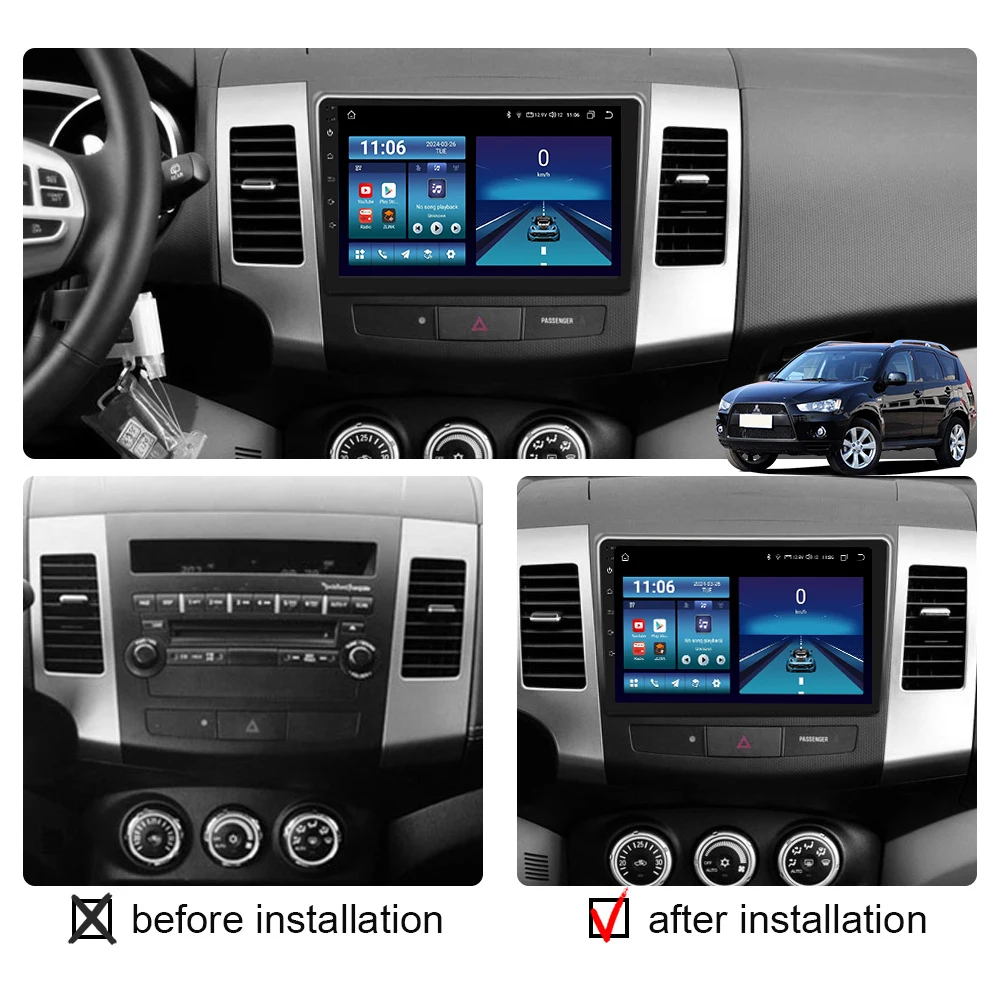 Android 14 Car Radio Multimedia Player For Mitsubishi Outlander 2006-2011 Peugeot 4007 Citroen C-Crosser Carplay Auto Stereo GPS