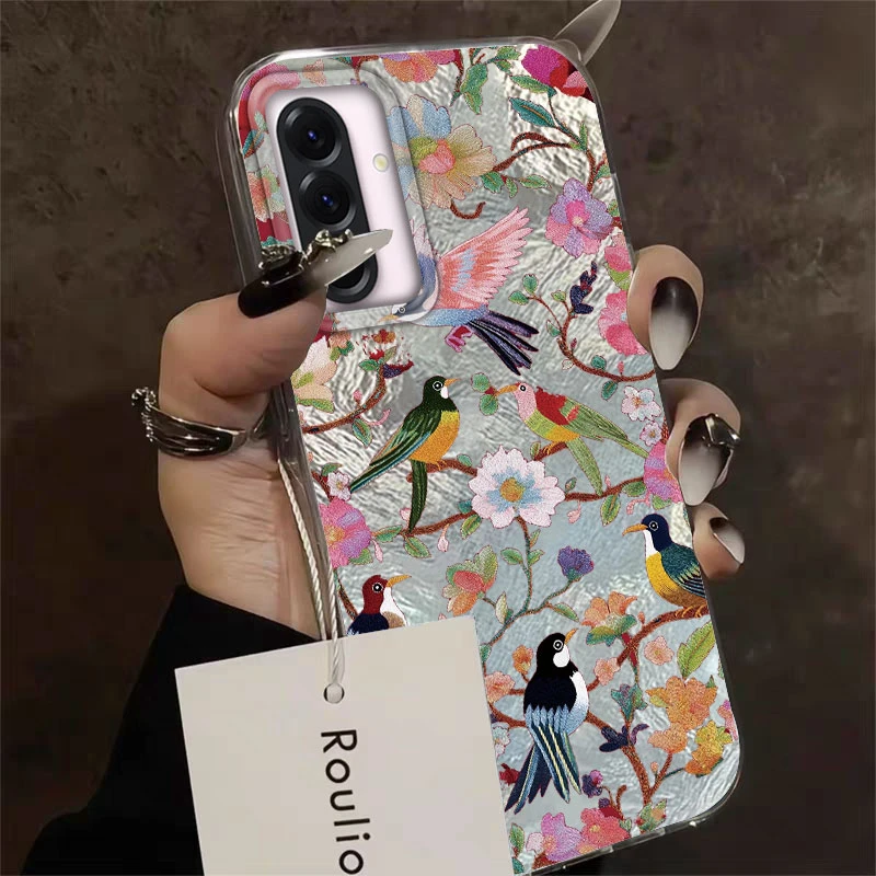 For Samsung Galaxy A56 A55 A36 A25 A35 A07 A17 A16 A06 A53 A26 A15 A14 A54 5G Flower Floral Bird Vortex Pattern Phone Case Cover