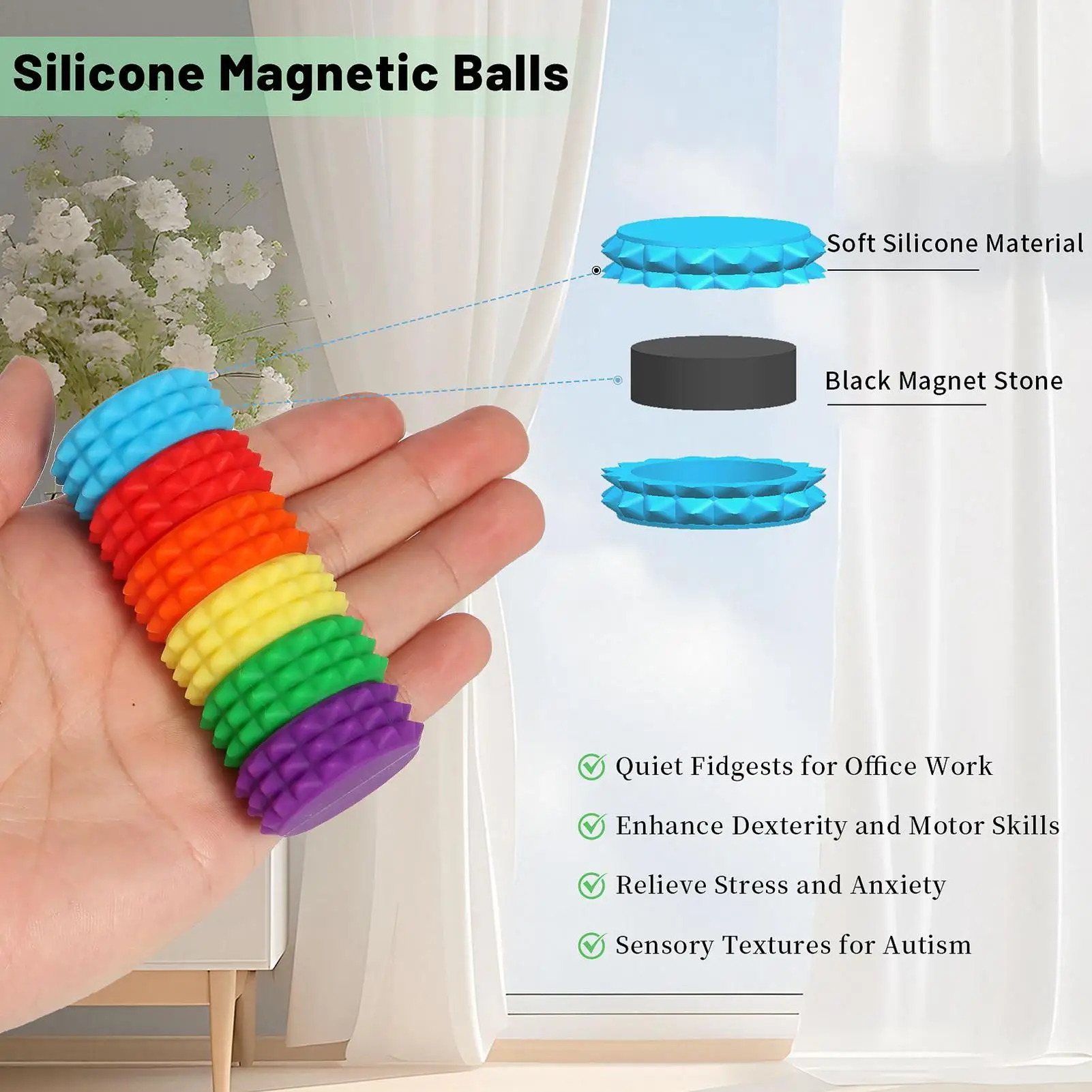 Paquet de 6 boules magnétiques Fidget, jouets sensoriels anti-Stress pour enfants, adolescents et adultes, Gadgets de voyage pour bureau, salle de classe