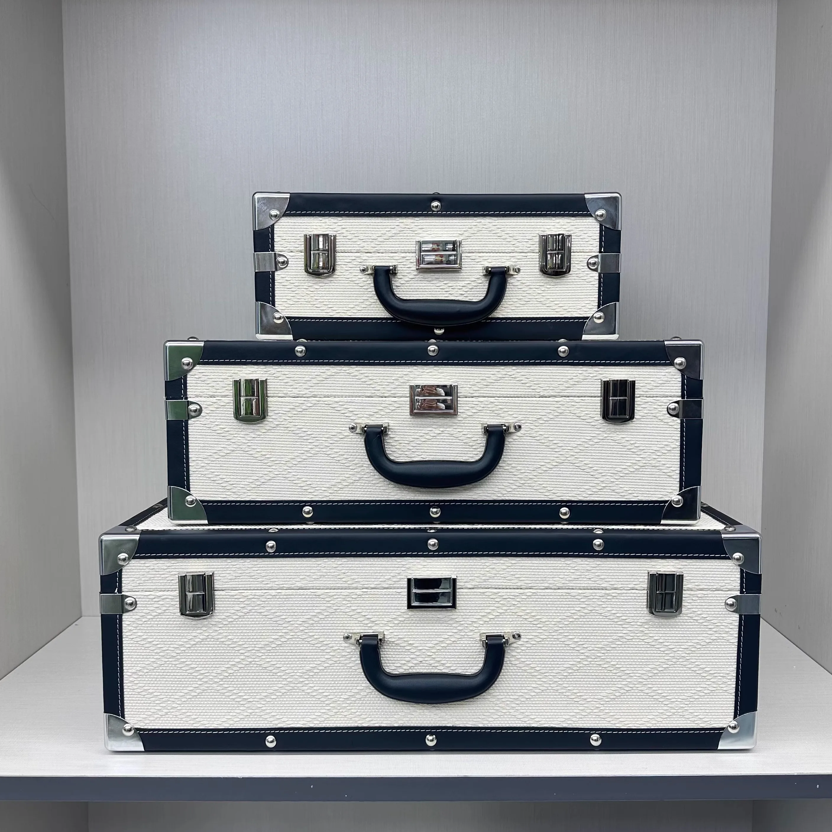 Light beige flocked leather model room suitcase soft home furnishing cloakroom storage box exhibition hall decorative ornament