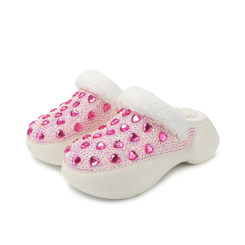

New Warm Garden Shoes Outdoor Women's Sandals Home Two Wear Plush Slippers Handmade Diamond Slippers
