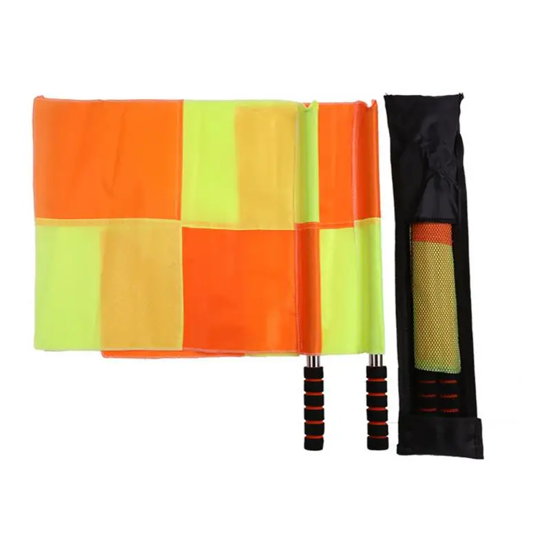 축구 심판 플래그 2 조각 스포츠 심판 플래그 오렌지와 노란색 인체 공학적 핸들 축구 게임을위한 축구 코칭 장비