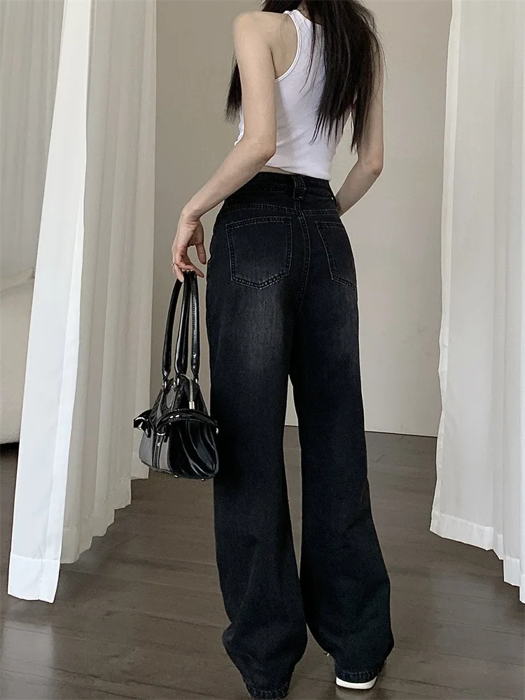 

Slimming High Waist Straight Leg Bla Jeans Wide Leg Pants Long Floor Length Women's Faion Spring New Sle Casual Trousers