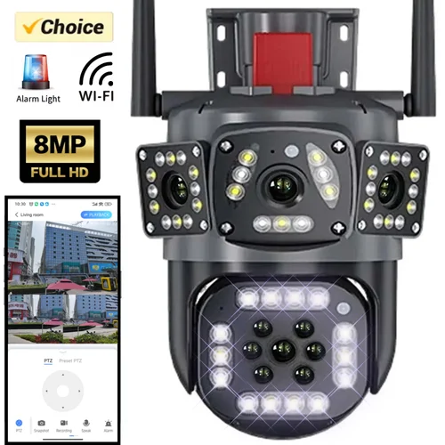 Cámara de 8MP PTZ WiFi 4K con pantalla de doble lente para exteriores protección de tres pantallas detección de movimiento cámaras de vigilancia CCTV IP para exteriores