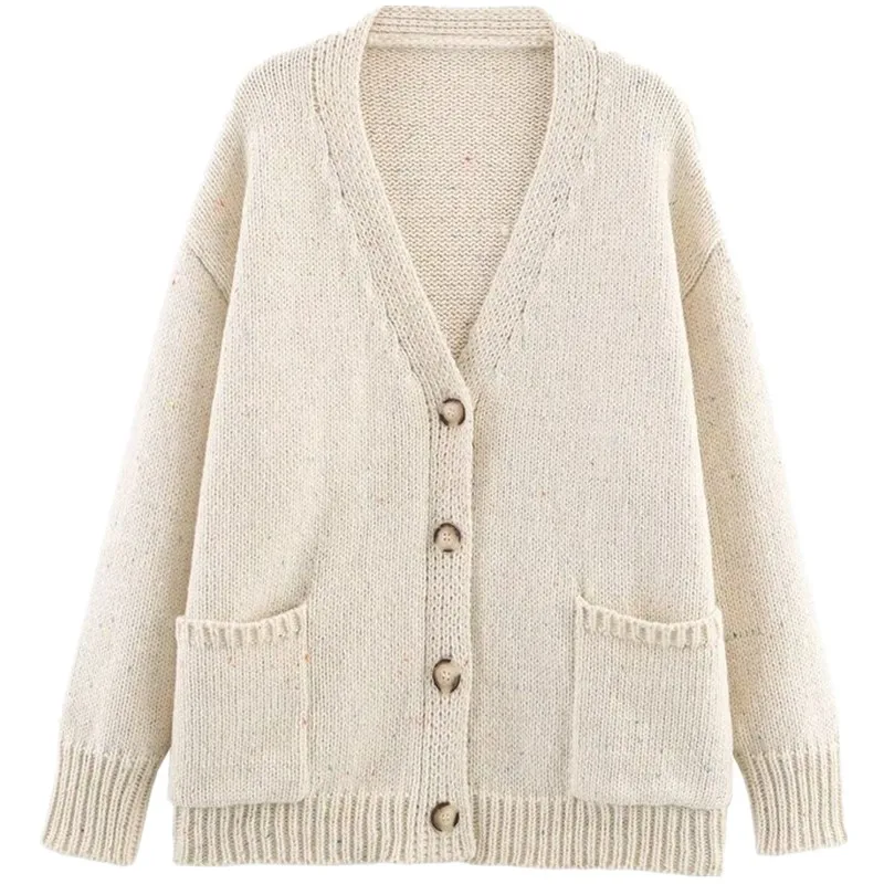 Solto de malha longa sve v-ne outerwear feminino nova chegada outono 2025 casual sle padrão de ponto redondo aberto cardigan