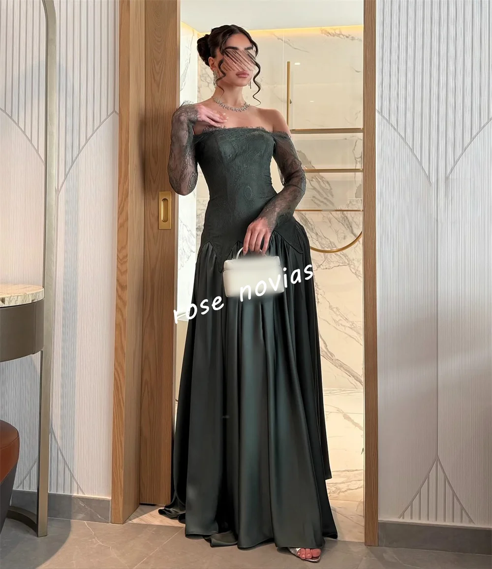 فستان سهرة رسمي مخصص دانتيل أنيق خارج الكتف على شكل حرف a فساتين طويلة مناسبة مخصصة لحفلات الزفاف الأنيقة #5