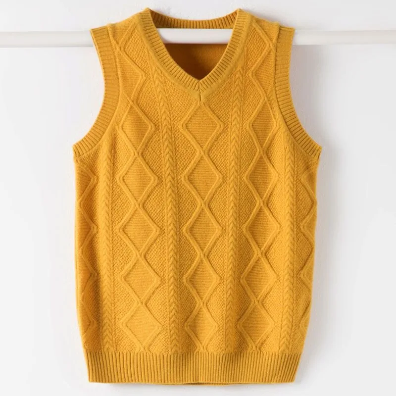 

Autumn Winter Teenagers Men's Wool Vest Loose Sleeveless Sweater Sweater V-neck Middle School Student Vest Waistcoat Trendy
