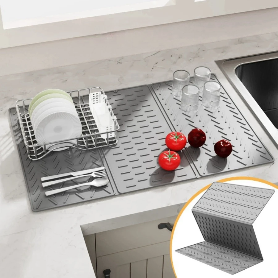

Foldable Silicone Drain Pad Drying Mat Pots Dish Drain Mat For Kitchen Tableware Waterproof Heat Resistant Non-Slip Mats Pad