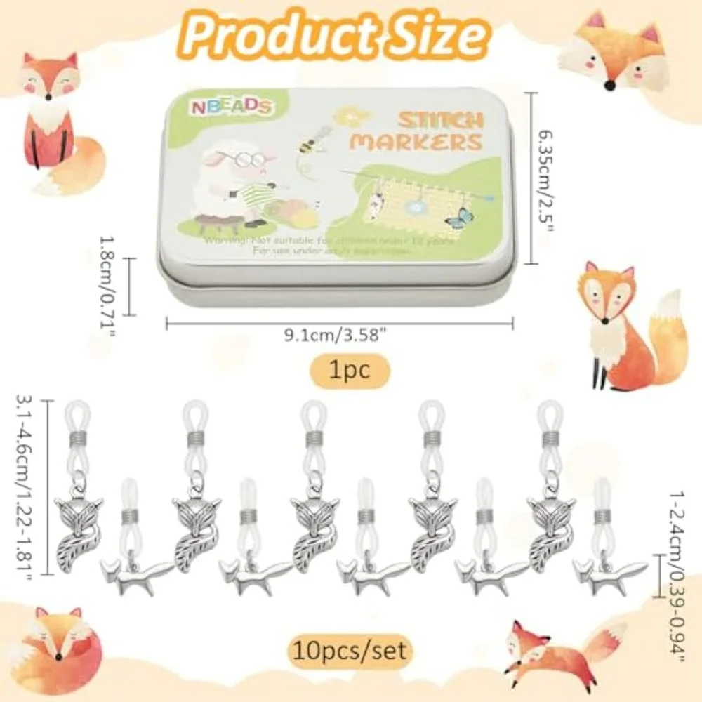 10 Pcs Knitting Needle Hugger Needle Hugger with Alloy Fox Pendants Lock Knitting Needle Protectors Needle Tip Stoppers
