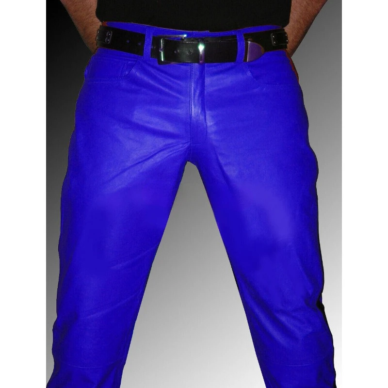 

Men Blue Urban Genuine Sheepskin Real Leather Pant Fashionable Trouser