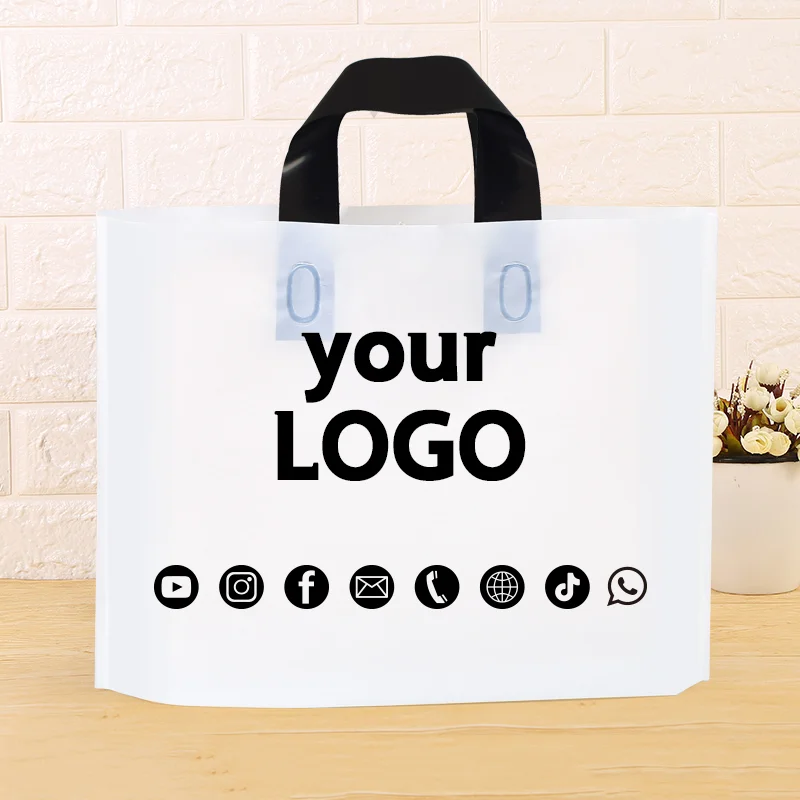 50pcs Customized Logo Matte Shopping Mall Shopping Bags Plastic Gift Bags Clothing Product Packaging Bags Printed Logo