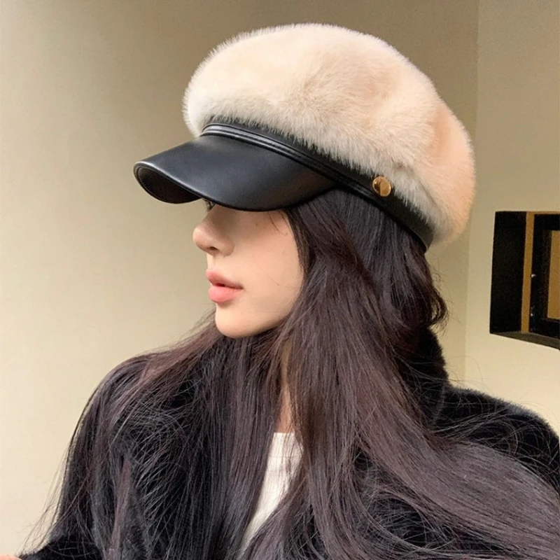 

Норковая осенне-зимняя модная повседневная шляпа, берет с утиным язычком, элитная шляпа художника