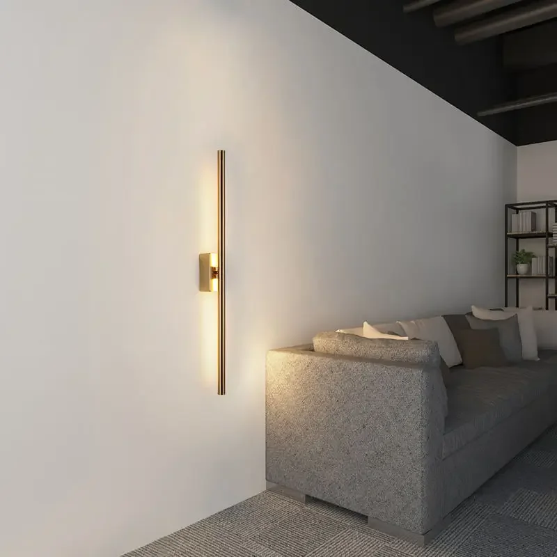 Imagem -02 - Indoor Led Brass Gold Wall Lamp Long Stripe Sconce Luz para Casa Hotel Quarto Cabeceira Banheiro Corredor Moderno Nórdico Montado