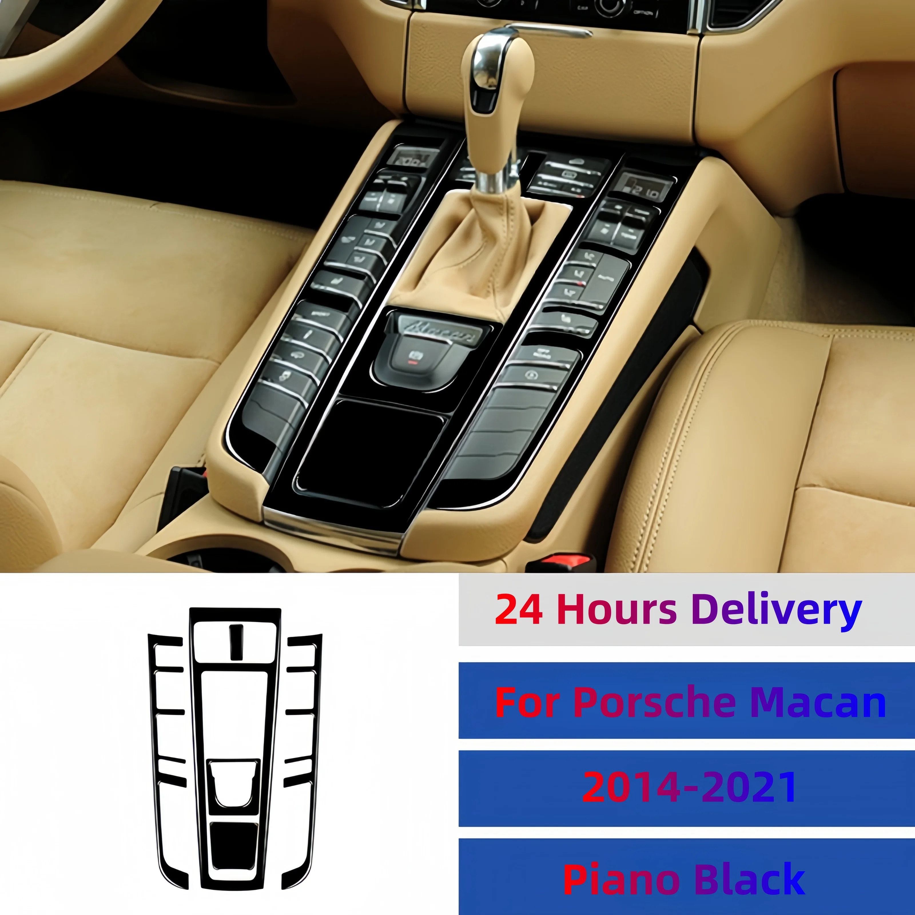 

For Porsche Macan Accessories 2014-2021 Piano Black Interior Car Center Console Gear Shift Frame Panel Cover Trim Sticker