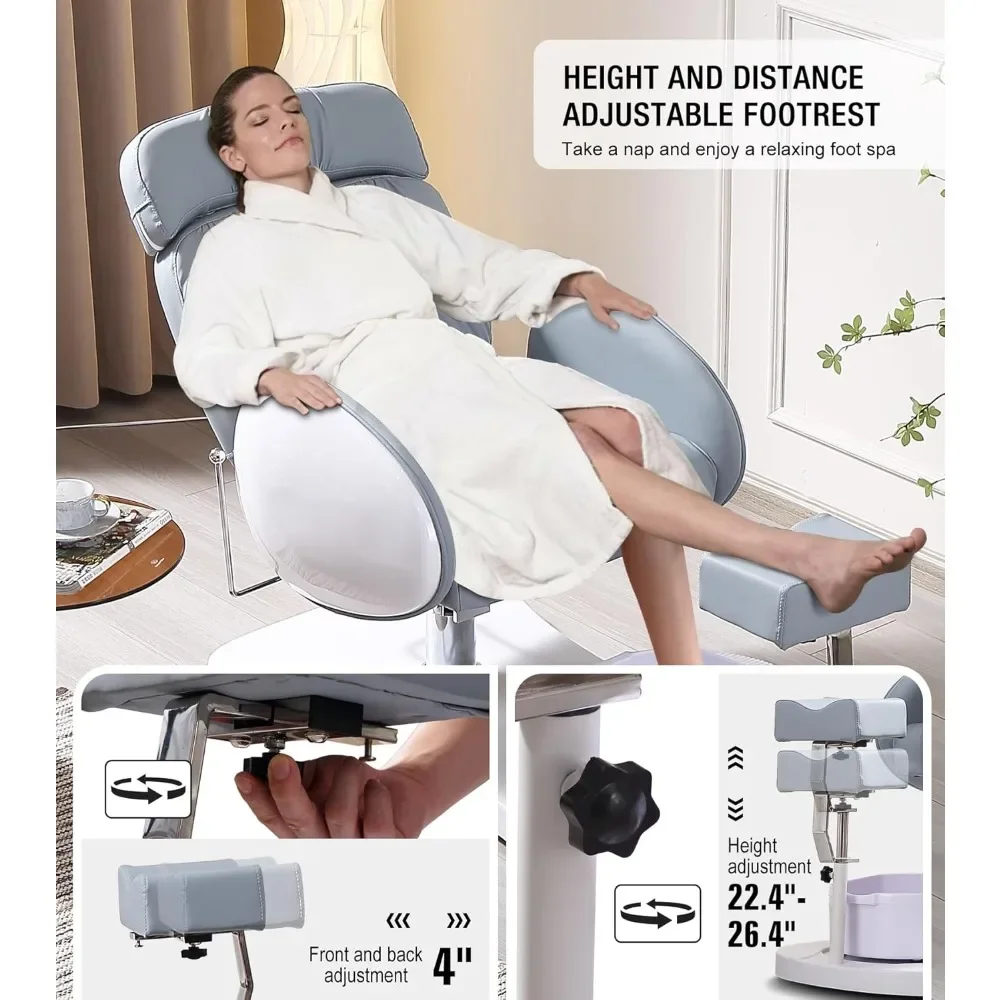 Silla de pedicura sin fontanería, unidad de pedicura reclinable giratoria 360 con cuenco y reposapiés, spa de altura ajustable hidráulicamente