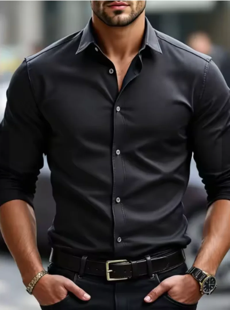 

Men's long-sleeved shirts in stock, casual solid colors, fashionable and stylish, high-quality business men's shirts, no-iron su