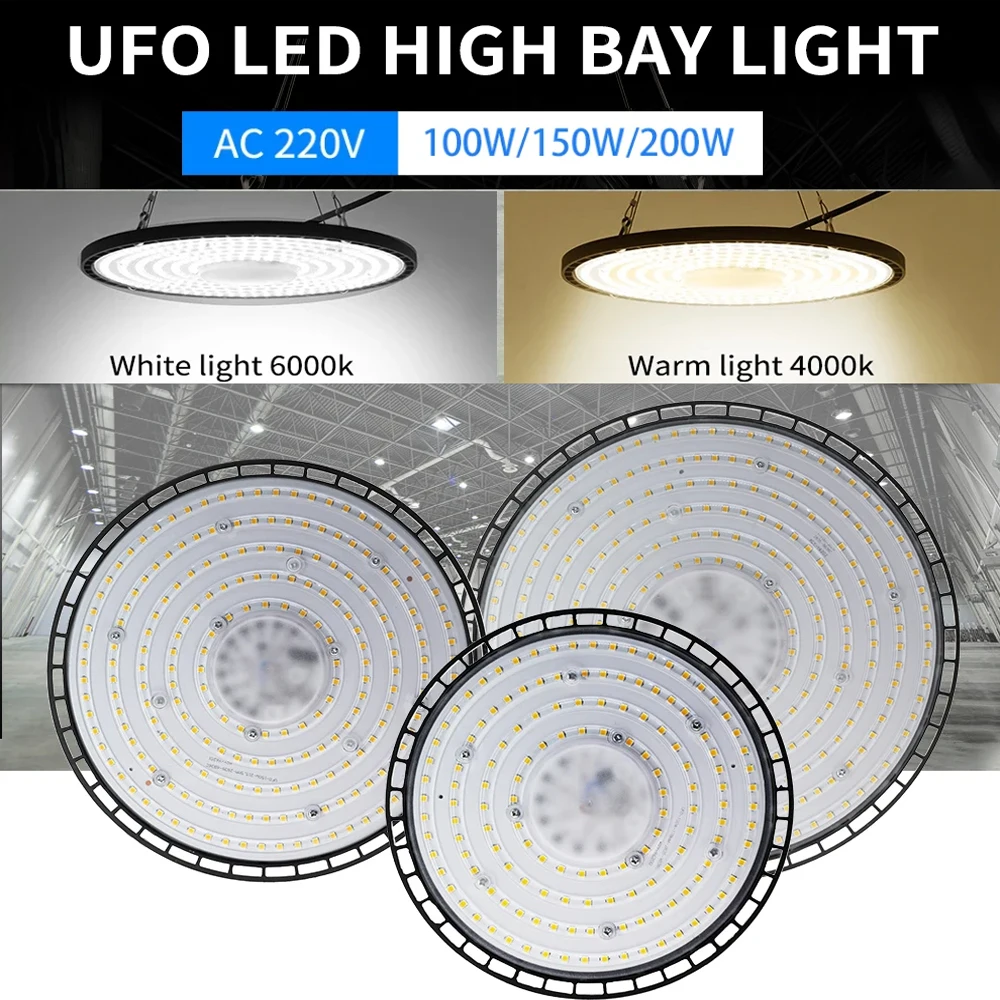 impermeavel ufo led high bay light super brilhante lampada comercial mercado industrial armazem garagem oficina 200w 100w 150w ac220v 01