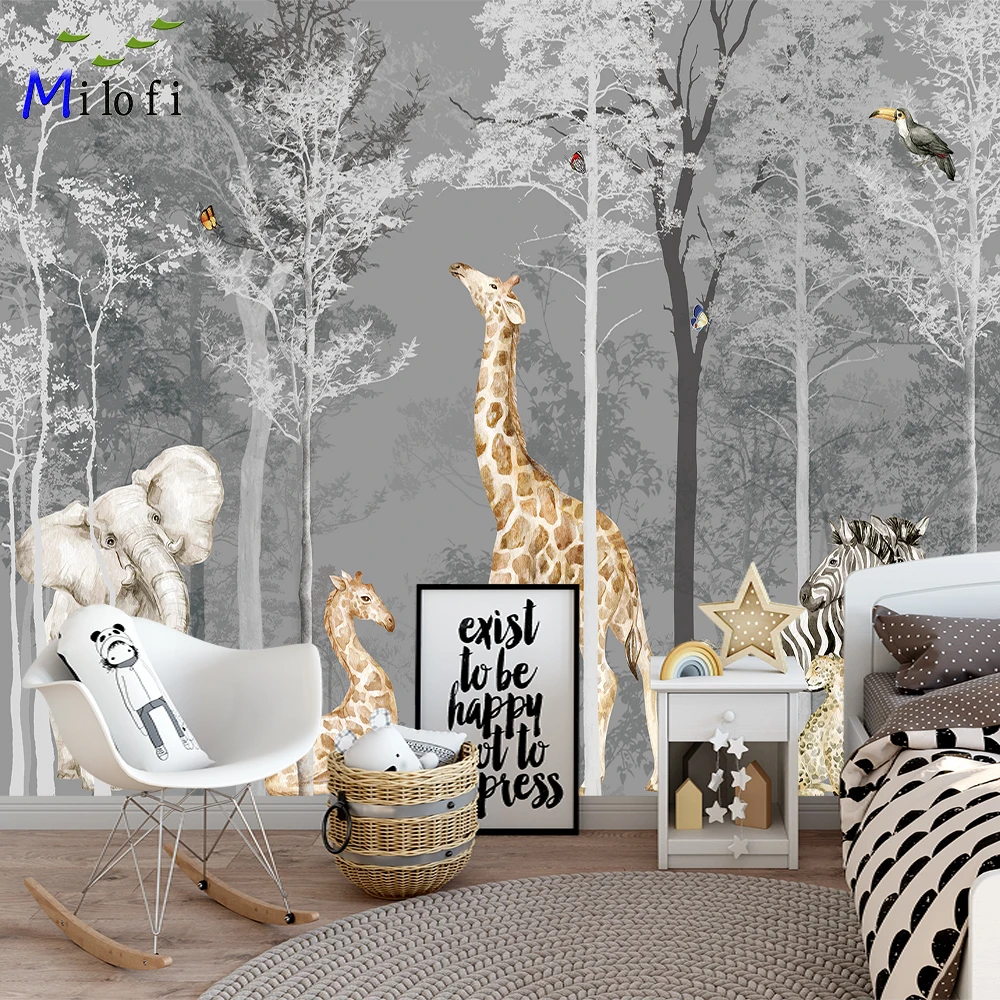 Mirofi Custom High - end Wall Painting tropical Jungle girafe warm Cartoon Wall Paper Children's room home decoration Wall Paper