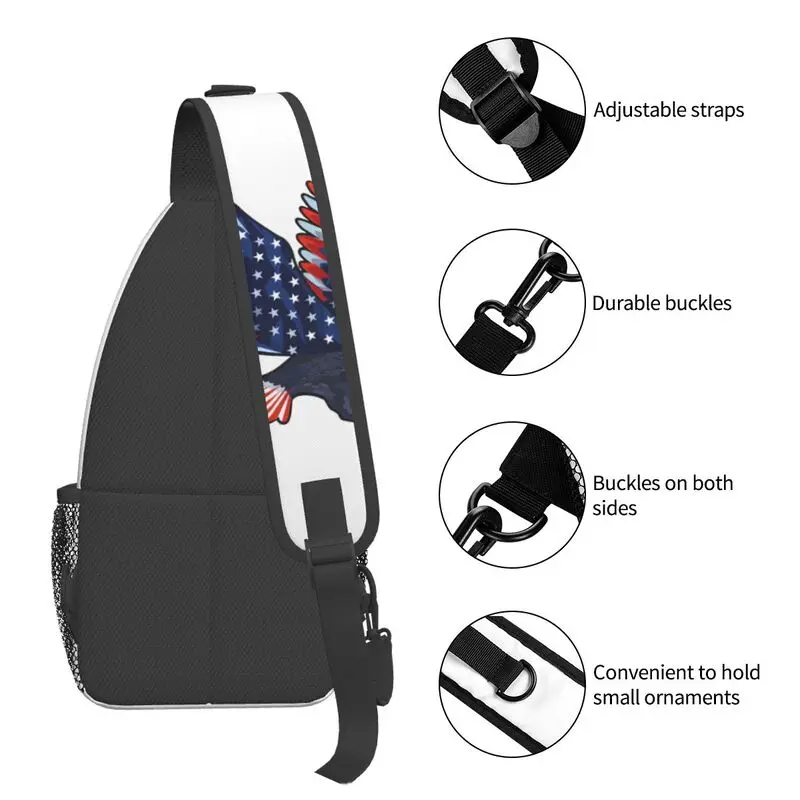 Mochila cruzada informal con bandera americana para hombre, bolso de hombro para el pecho, viaje y ciclismo