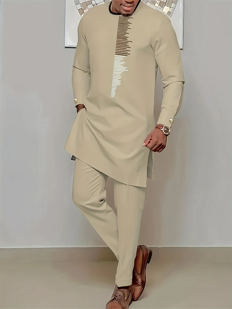 

Мужской повседневный комплект из двух предметов с длинными рукавами: топ средней длины и брюки