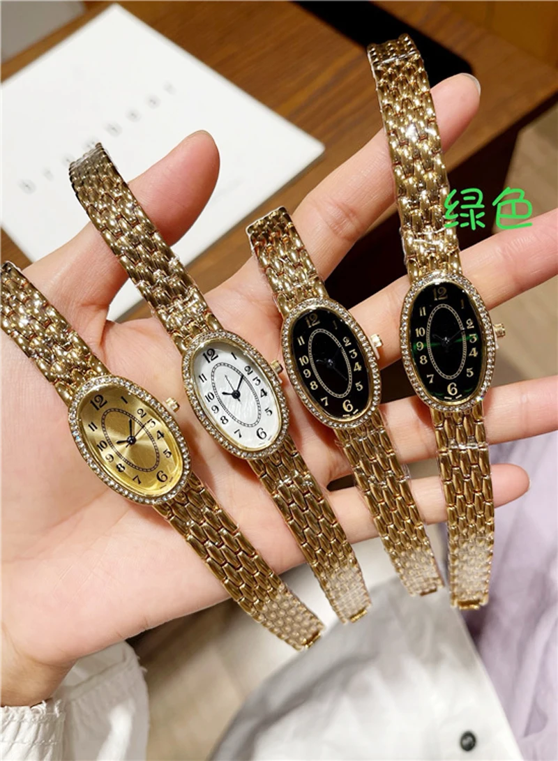 Fashion Brand Wrist Watches Woman Girl 21mm Oval Crystal Style Quartz Steel Metal Band Luxury Clock Lo07