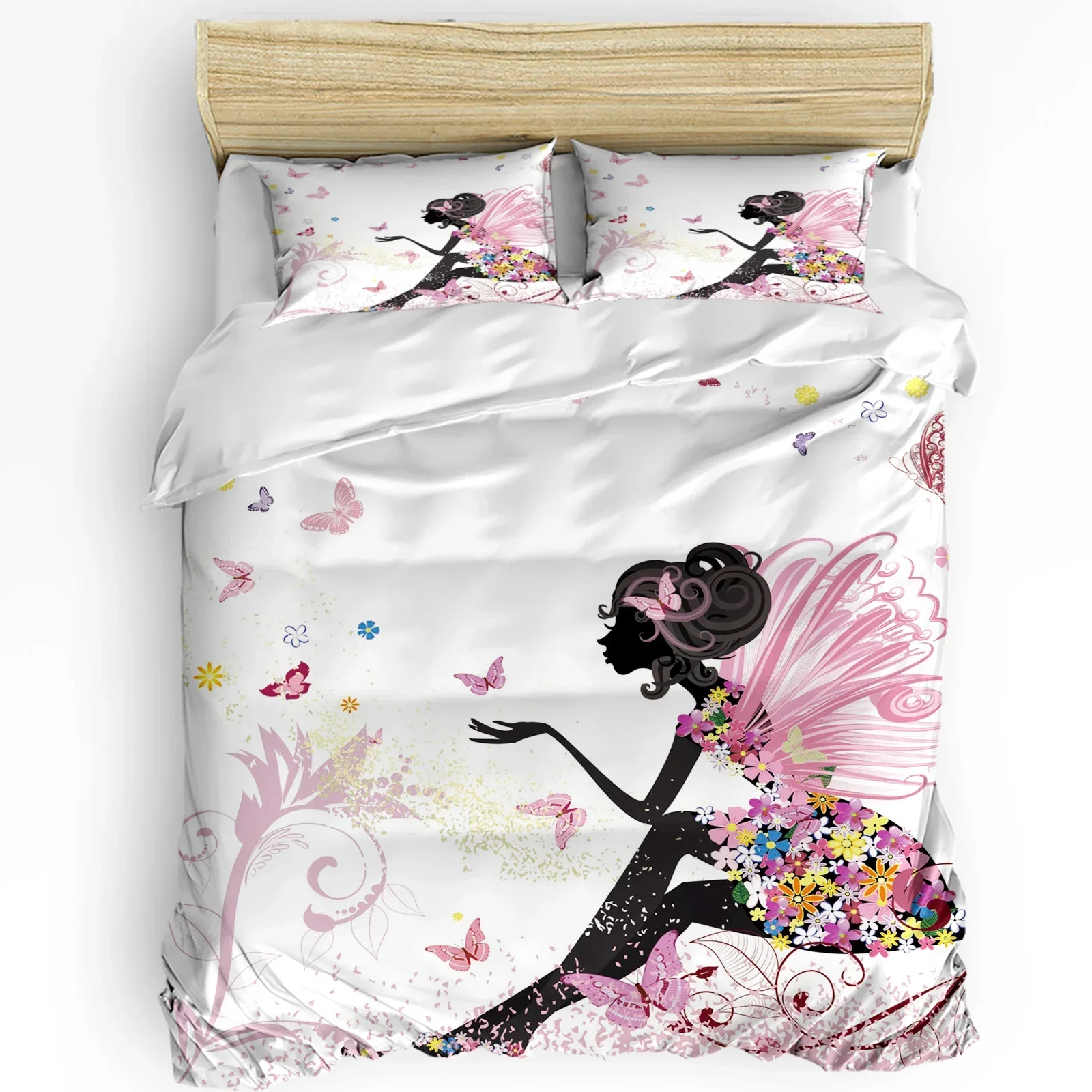 

Cartoon Butterfly Flower Fairy Girl Pink Duvet Cover with Pillow Case 3pcs Bedding Set Quilt Cover Double Bed Home Textile