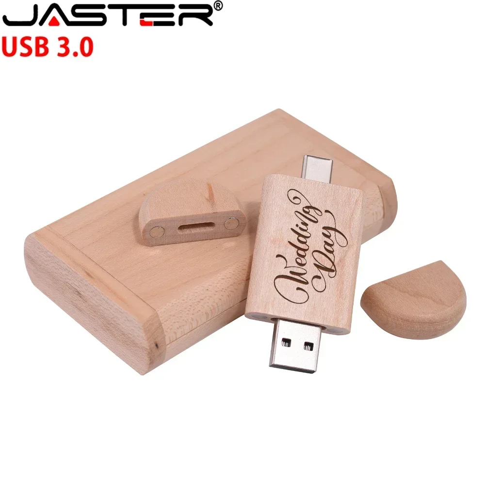 JASTER USB Flash Drive TYPE-C 2 in 1 Memory Stick 3.0 Wooden Pendrive 4GB 16GB 32GB 64GB 128GB Pen drive Free Logo Wedding Gifts