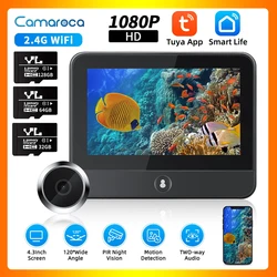 Camaroca Smart Life Tuya 1080p WiFi Türklingel Auge Guckloch Kamera 5000mah Batterie Radar Pir Bewegungs melder Home Digital Viewer