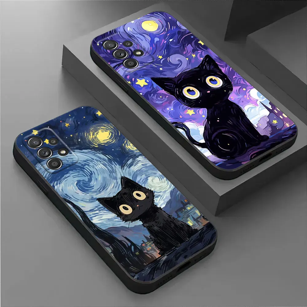 Cat Van Gogh Starry Sky Phone Case For Samsung Galaxy A17 A27 A57 A37 A07 A55 A54 A34 A35 A25 A15 A56 A36 A26 A16 A06 Back Cover