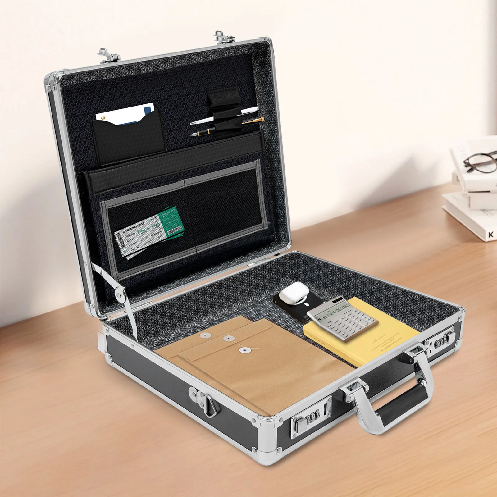 Valigetta con chiusura nera Materiale in lega di alluminio e MDF di alta qualità, resistente all'usura per le esigenze di utilizzo di viaggi d'affari a lungo termine