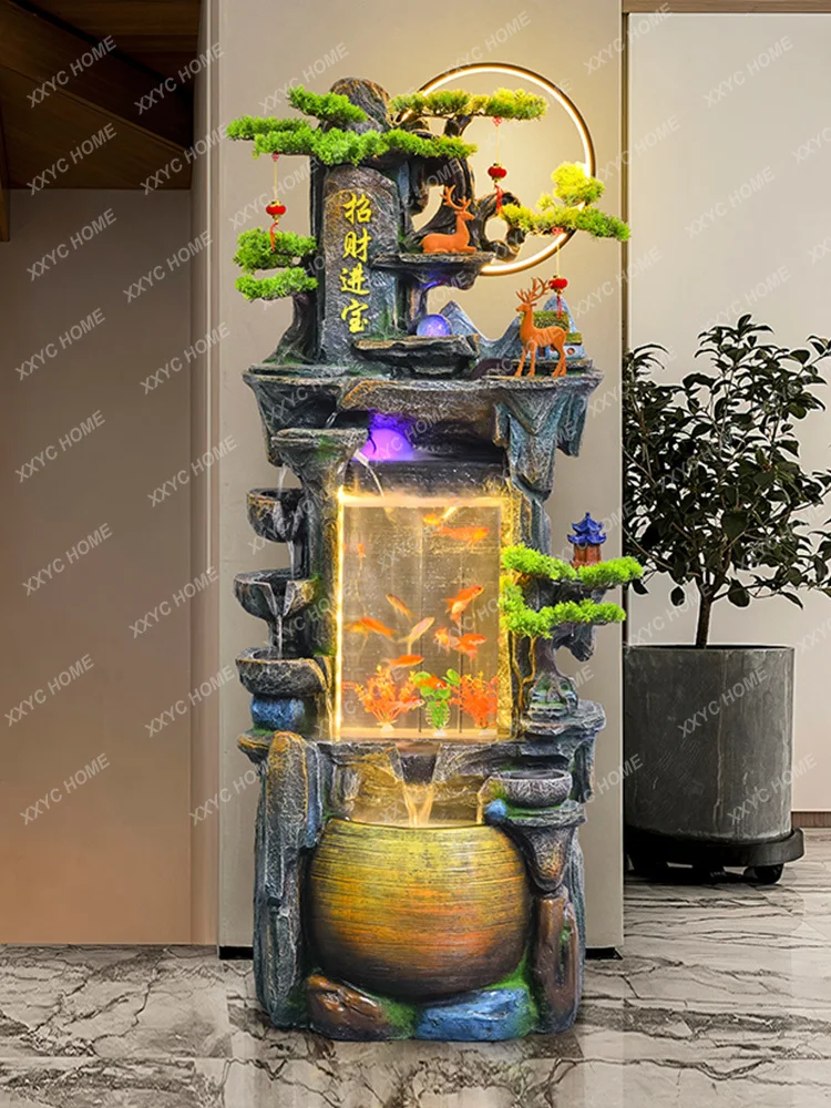 Artificial Mountain and Fountain Circulating Water Fish Tank Decoration Indoor Living Room Humidifier Decoration Floor Landscape